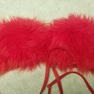 Red fuzzy bra